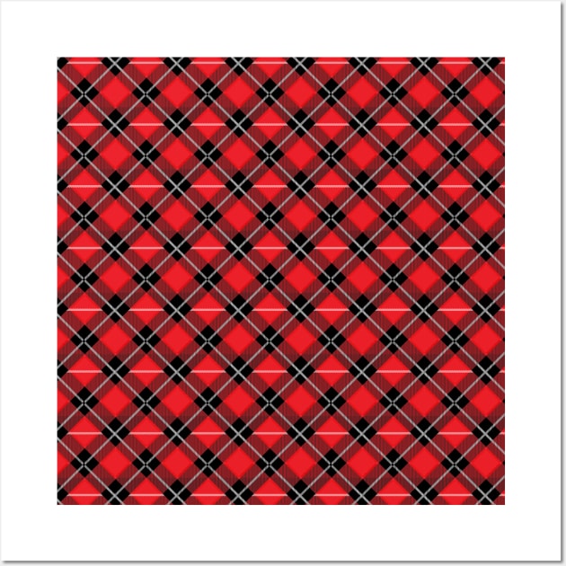 Diagonal Red and Black Flannel-Plaid Pattern Wall Art by Design_Lawrence